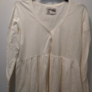 Long-Sleeve Cream Peplum Button-Front Women's Top